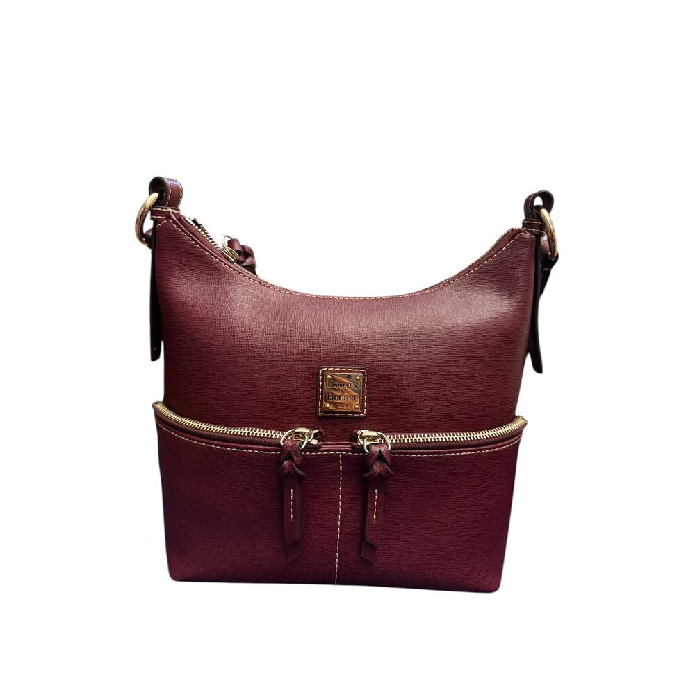 Dooney & Bourke Saffiano Leather Burgundy Zip Crossbody Bag 9”x8”x5” EUC